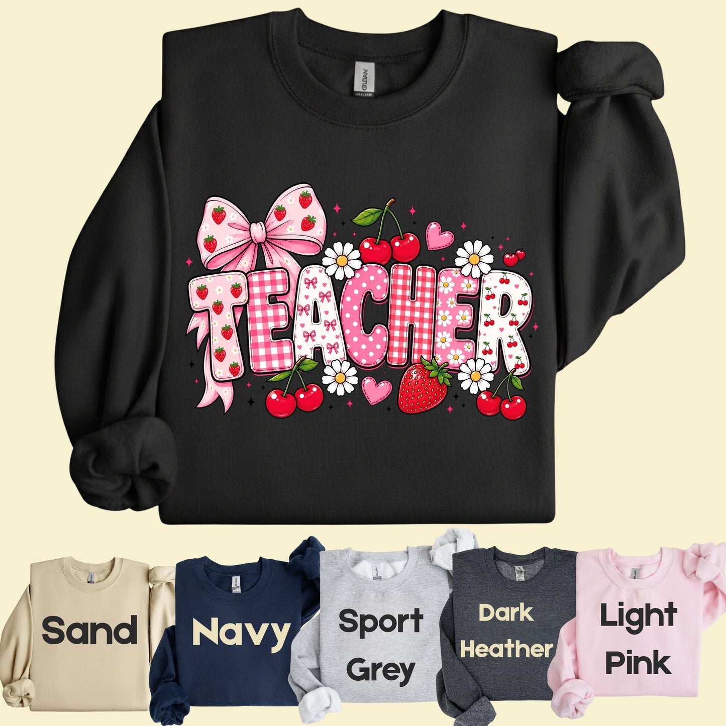 Teacher Coquette Pink T-Shirt, Strawberries Cherries Bow School Educator Tee