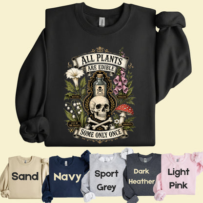 Funny Botanical All Plants Are Edible T-Shirt, Poisonous Mushroom Skull Vintage Tee