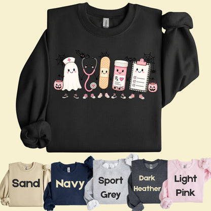 Pink Spooky Nurse Squad Halloween T-Shirt, Ghost Stethoscope Medical Bandage Tee
