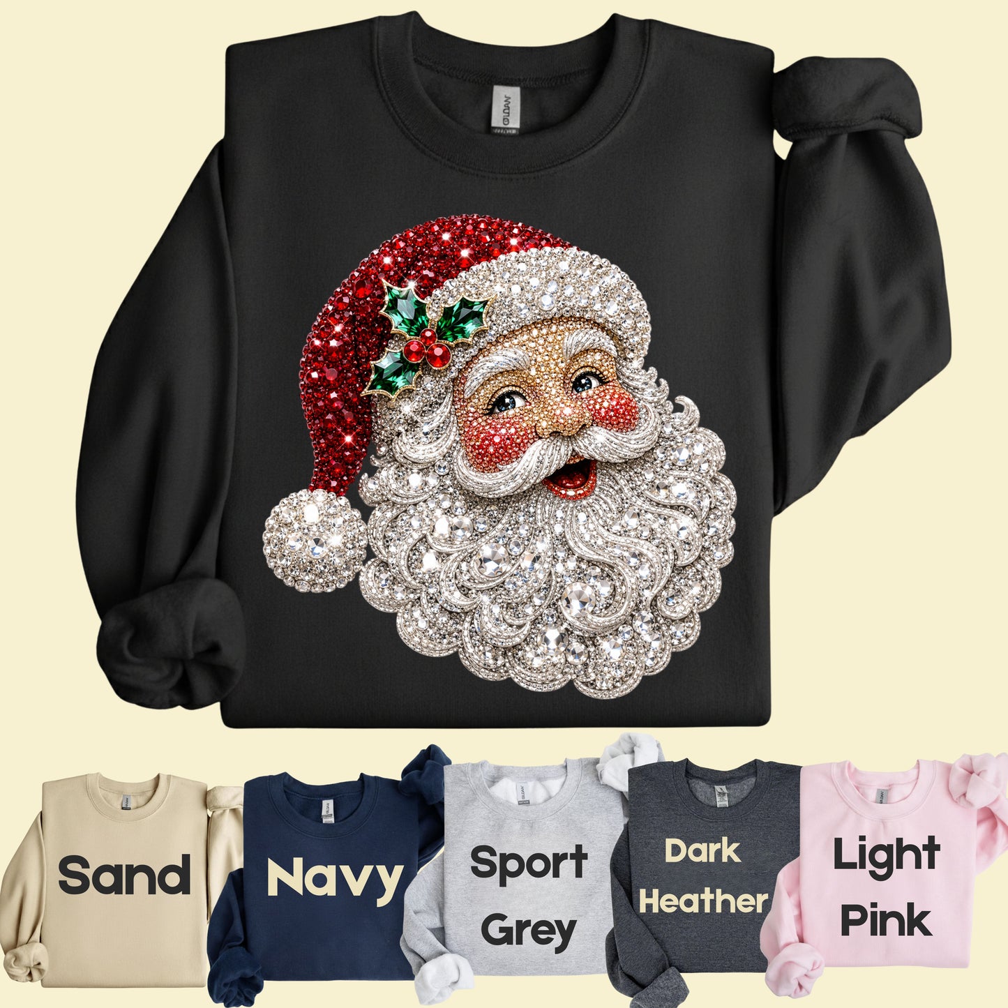 Christmas Santa Claus Vintage T-Shirt, Bejeweled Rhinestone Santa Head Festive Holiday Tee