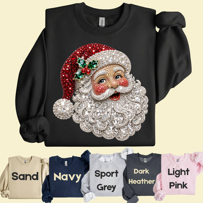 Christmas Santa Claus Vintage T-Shirt, Bejeweled Rhinestone Santa Head Festive Holiday Tee