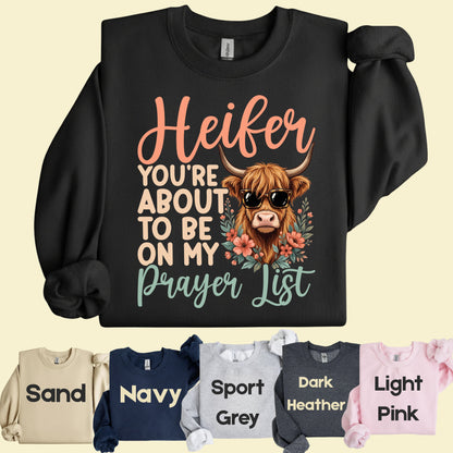 Sassy Highland Cow Prayer List T-Shirt, Sunglasses Floral Country Western Tee