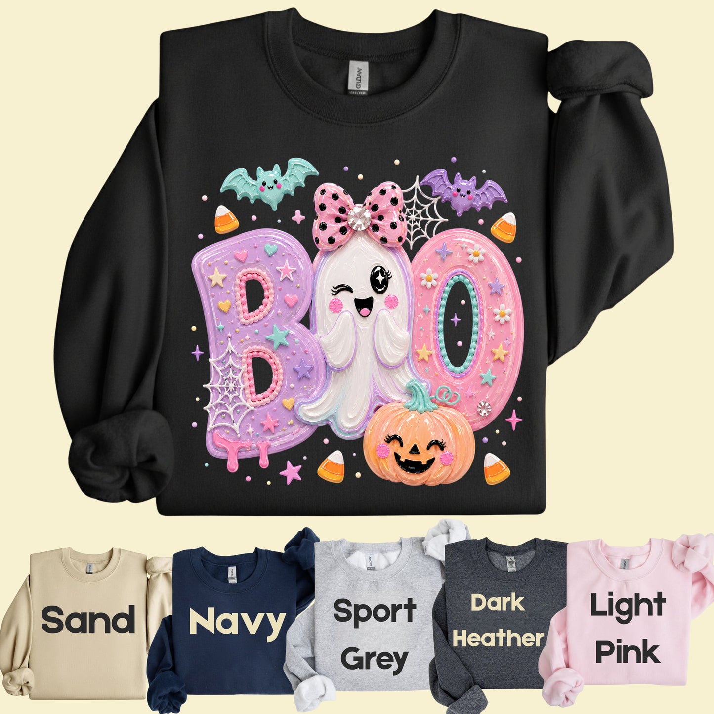 Pastel Cute Ghost Halloween Boo T-Shirt, Pink Purple Bow Pumpkin Candy Corn Girls Tee