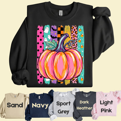 Halloween Pumpkin Brush Strokes Leopard Ghosts Candy Corn T-Shirt, Spooky Season Tee