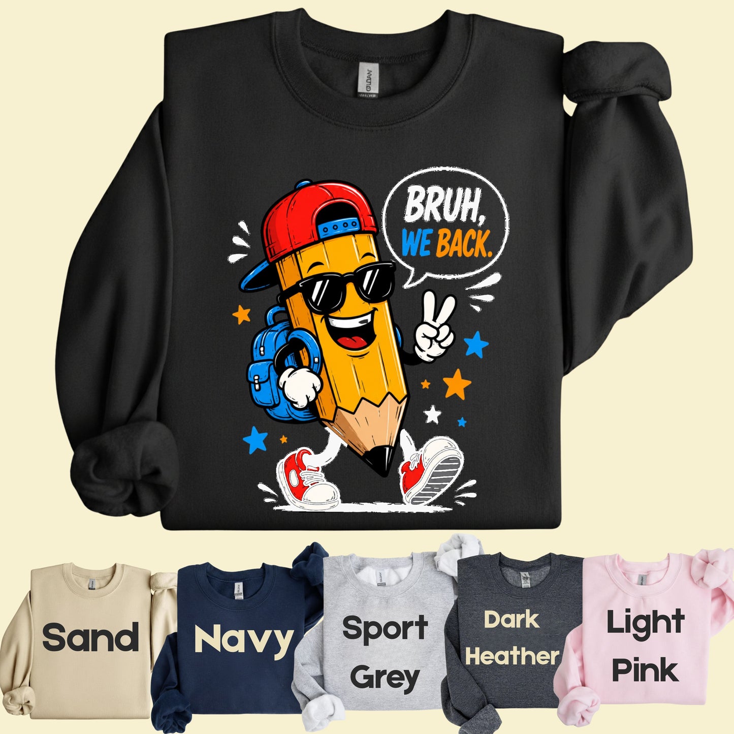 Bruh We Back Pencil T-Shirt, Cool Pencil Sunglasses Backpack Back to School Comfort Color Tee