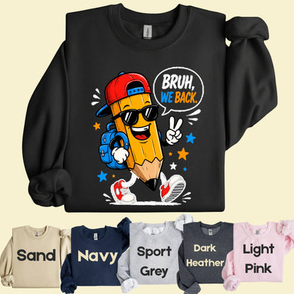 Bruh We Back Pencil T-Shirt, Cool Pencil Sunglasses Backpack Back to School Comfort Color Tee
