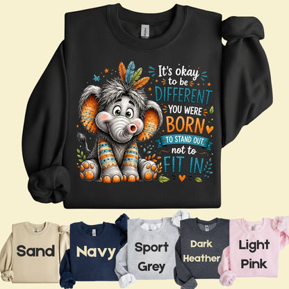 It's Okay to Be Different Elephant T-Shirt, Cute Feathers Stand Out Quote Tee