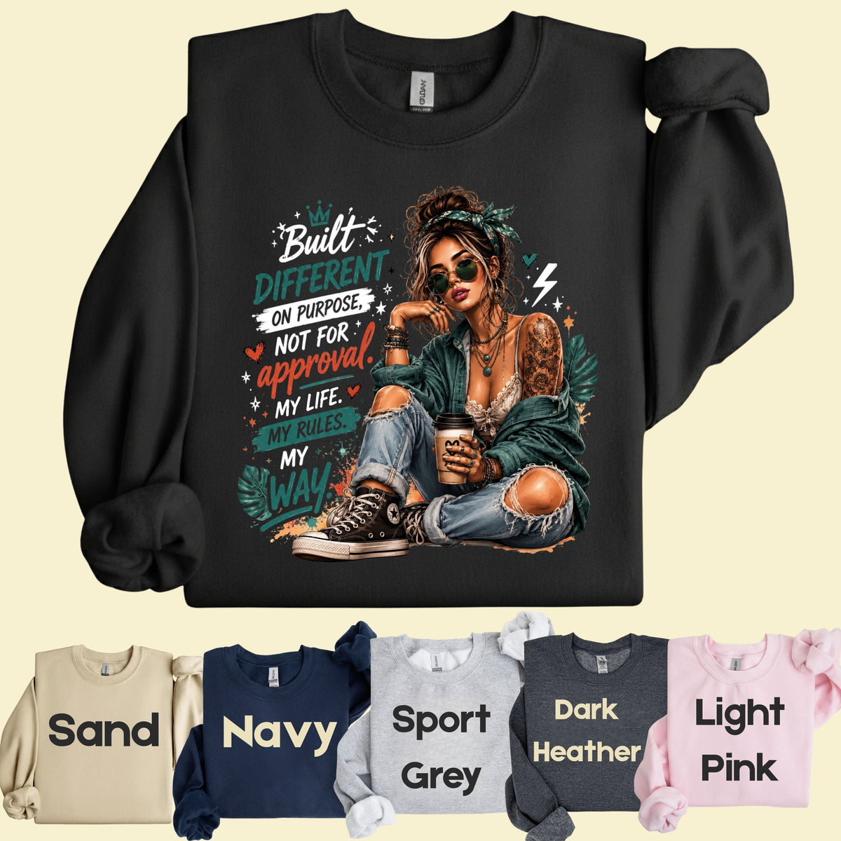 Built Different On Purpose Tattooed Girl T-Shirt, Coffee My Life My Rules Tee