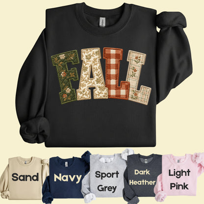 Fall Patchwork Chenille Letters T-Shirt, Quilted Plaid Autumn Thanksgiving Comfort Color Tee