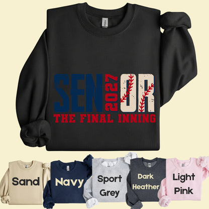 Senior Baseball 2027 The Final Inning T-Shirt, Class of 2027 Distressed Stitches Graduation Tee