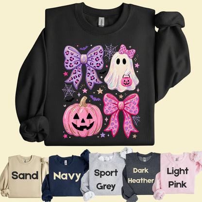Coquette Halloween Ghost Pink Pumpkin Leopard Bow T-Shirt, Spooky Cute Tee