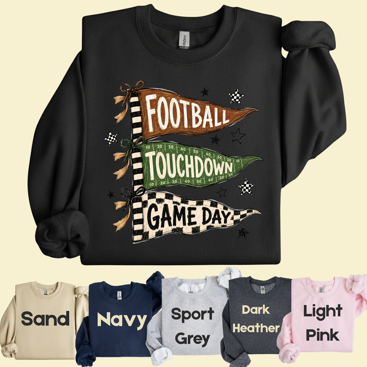 Football Game Day Pennants T-Shirt, Touchdown Flags Stars Sports Comfort Color Tee