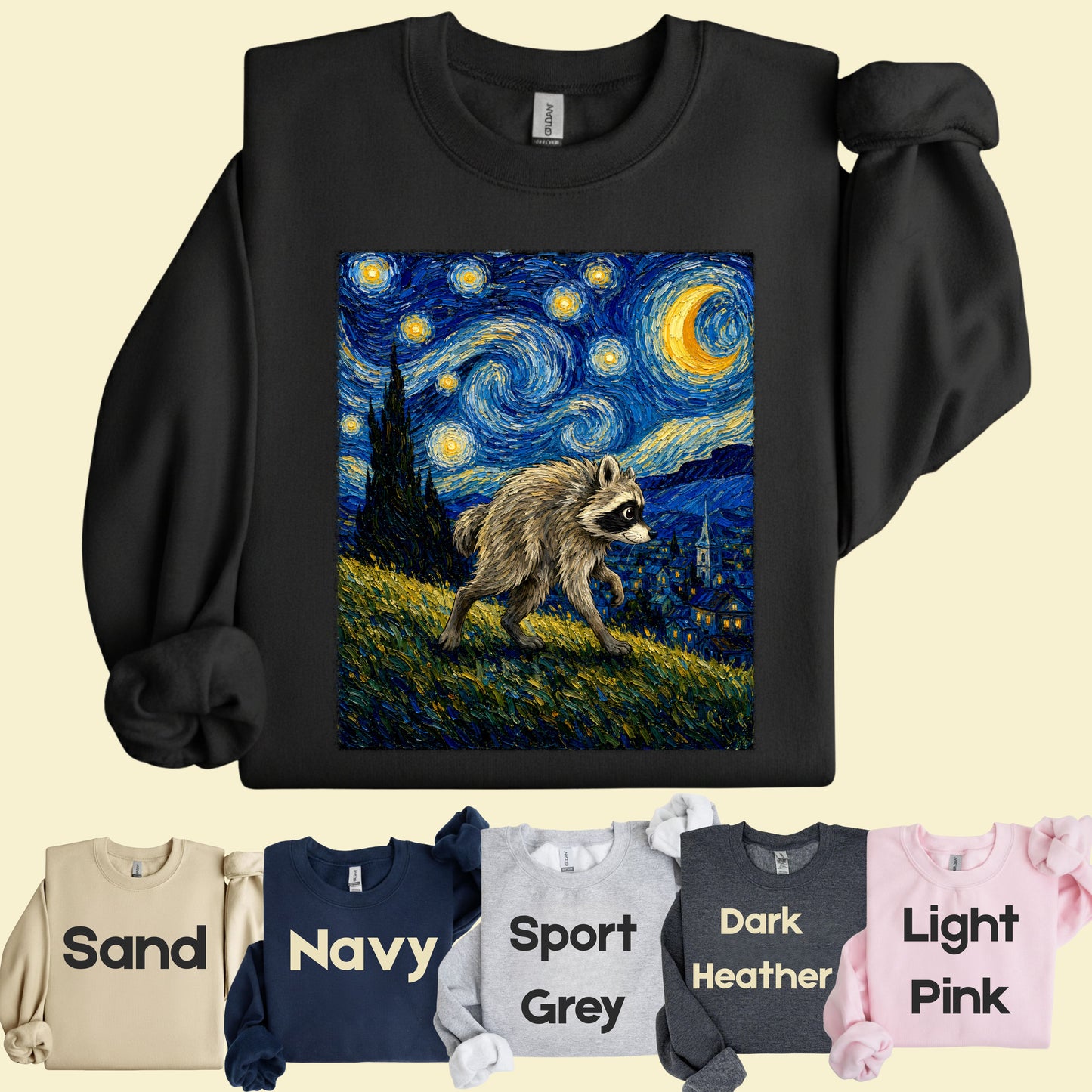 Starry Night Raccoon T-Shirt, Van Gogh Style Oil Painting Funny Wildlife Art Tee