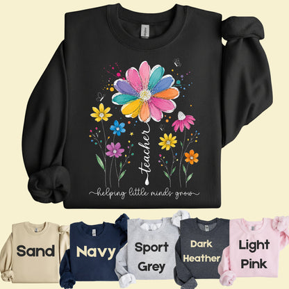 Teacher Helping Little Minds Grow Wildflower T-Shirt, Floral Teacher Quote Tee