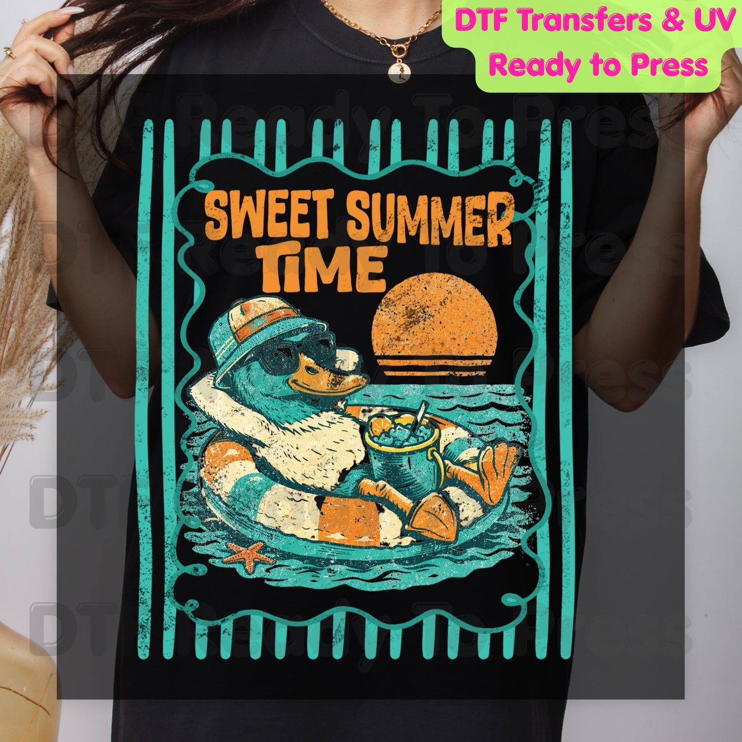 Sweet Summer Time DTF Transfer Ready to Press Red Coquette Bow Cherry Retro Stripes Heat Transfer for Shirts Summer Vacation UV Sticker