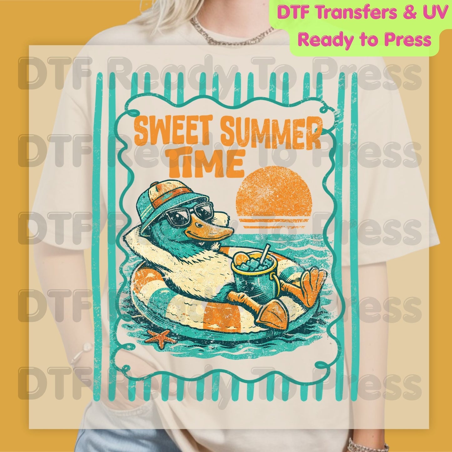 Sweet Summer Time DTF Transfer Ready to Press Red Coquette Bow Cherry Retro Stripes Heat Transfer for Shirts Summer Vacation UV Sticker