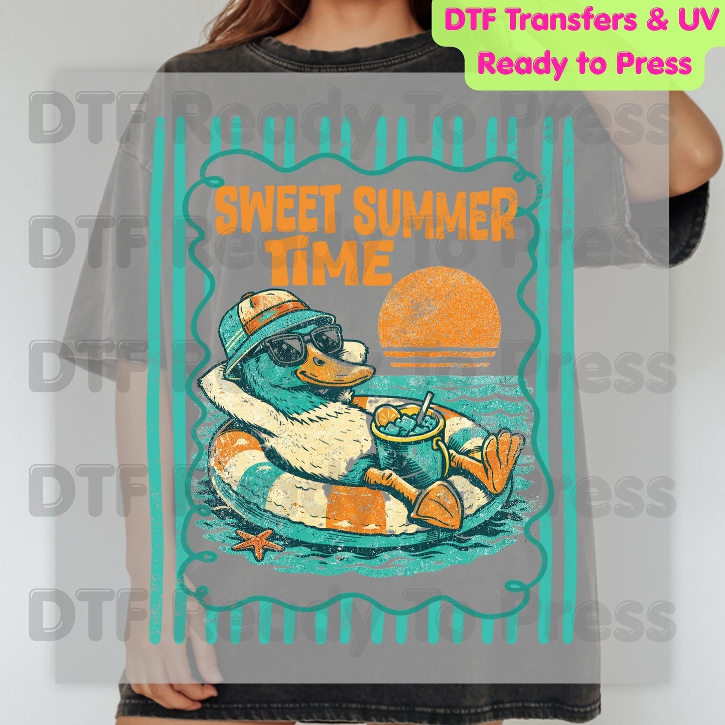 Sweet Summer Time DTF Transfer Ready to Press Red Coquette Bow Cherry Retro Stripes Heat Transfer for Shirts Summer Vacation UV Sticker
