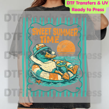 Sweet Summer Time DTF Transfer Ready to Press Red Coquette Bow Cherry Retro Stripes Heat Transfer for Shirts Summer Vacation UV Sticker