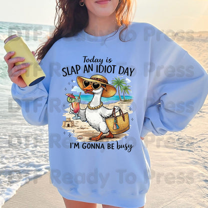 Today is Slap An Idiot DTF Transfer Ready to Press Sassy Duck Sunglasses Beach Cocktail Heat Transfer for Shirts Funny Summer UV Sticker
