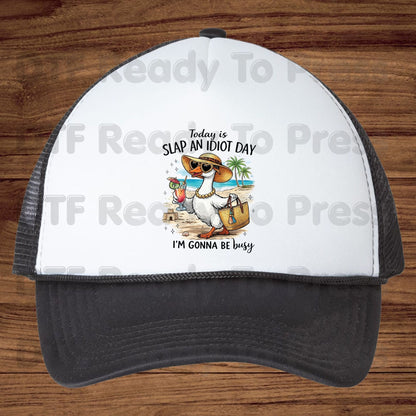 Today is Slap An Idiot DTF Transfer Ready to Press Sassy Duck Sunglasses Beach Cocktail Heat Transfer for Shirts Funny Summer UV Sticker