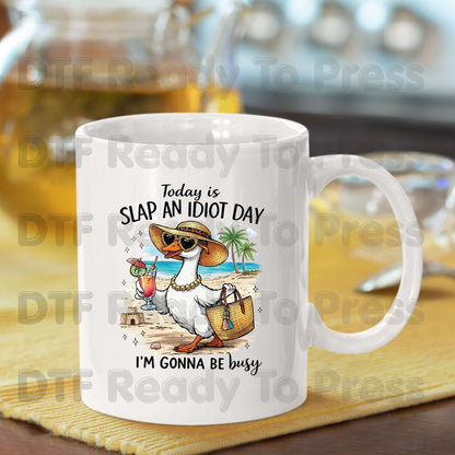 Today is Slap An Idiot DTF Transfer Ready to Press Sassy Duck Sunglasses Beach Cocktail Heat Transfer for Shirts Funny Summer UV Sticker