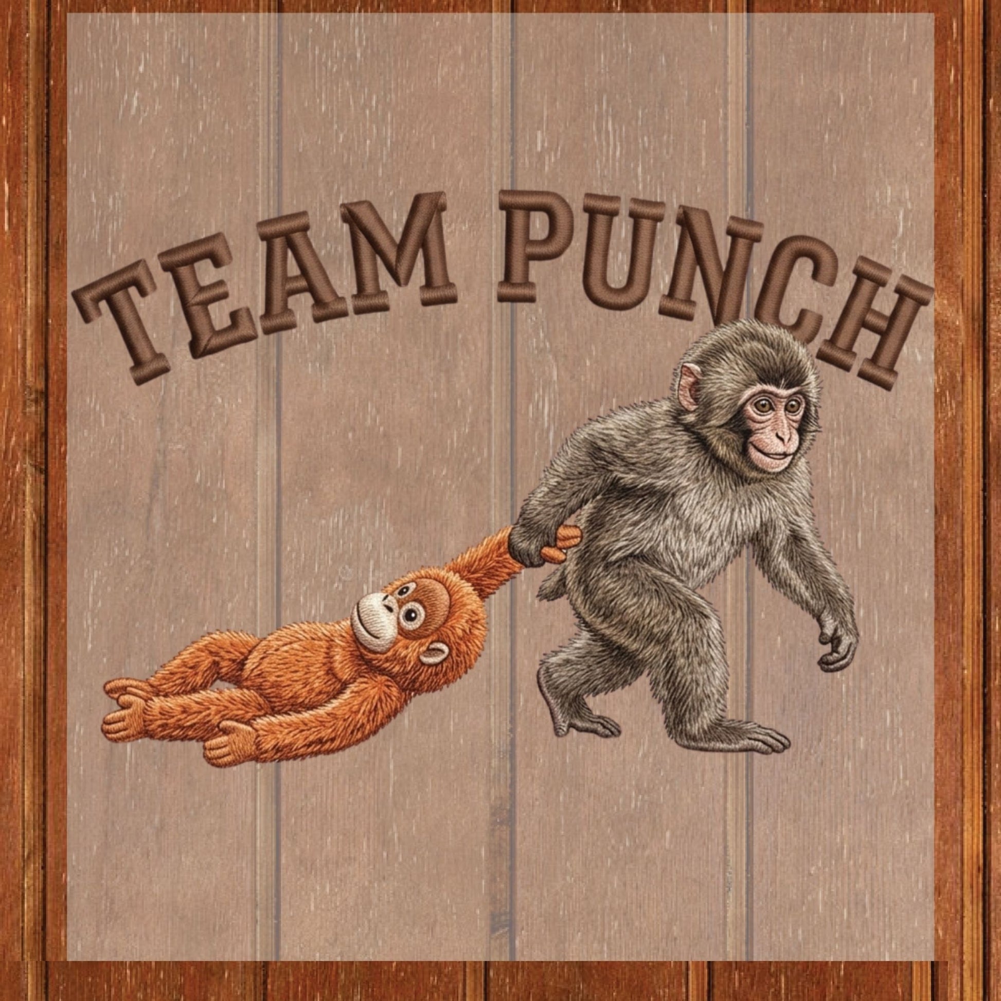 Team Punch DTF Transfer Ready to Press Monkey Dragging Plush Friend Cute Fun Animal Besties Design UV Sticker Prints