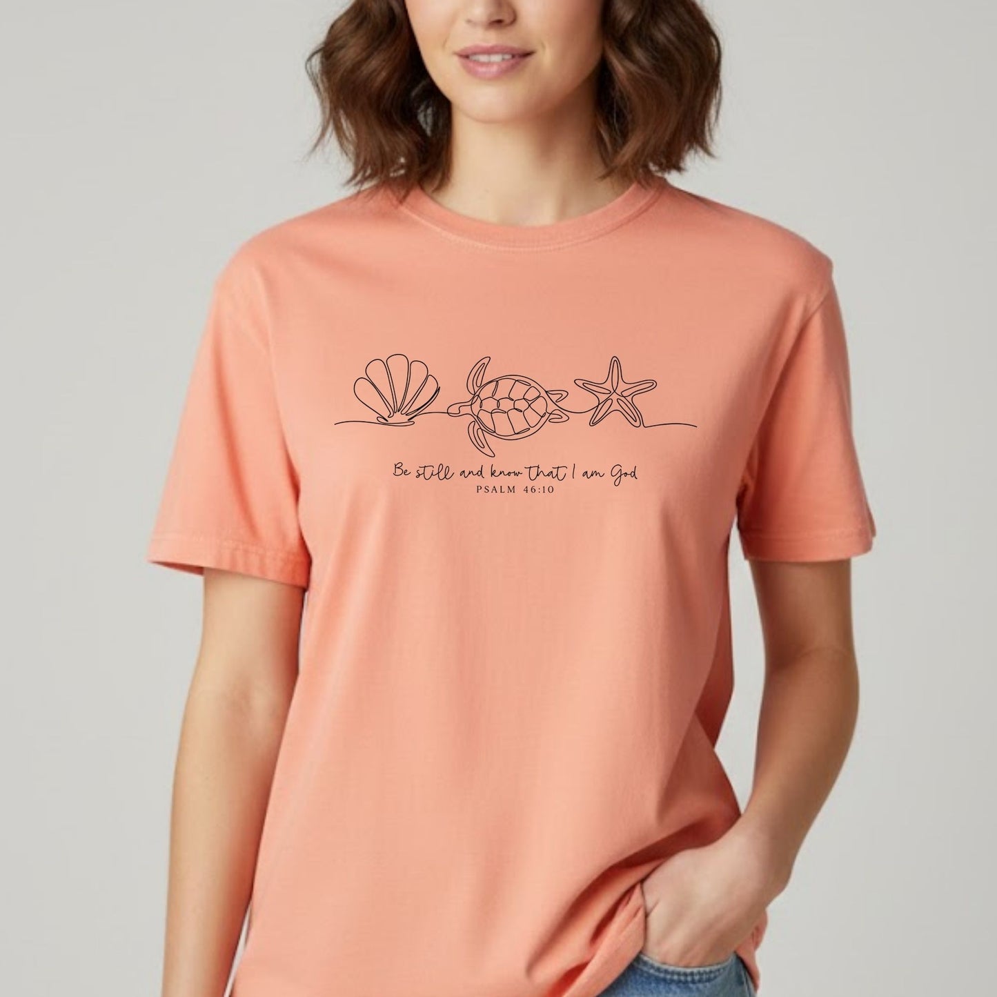Christian Comfort Colors® T Shirt Be Still And Know That I Am God Bible Verse Seashell Sea Turtle Starfish Rligious Tees Jesus Lover Gift