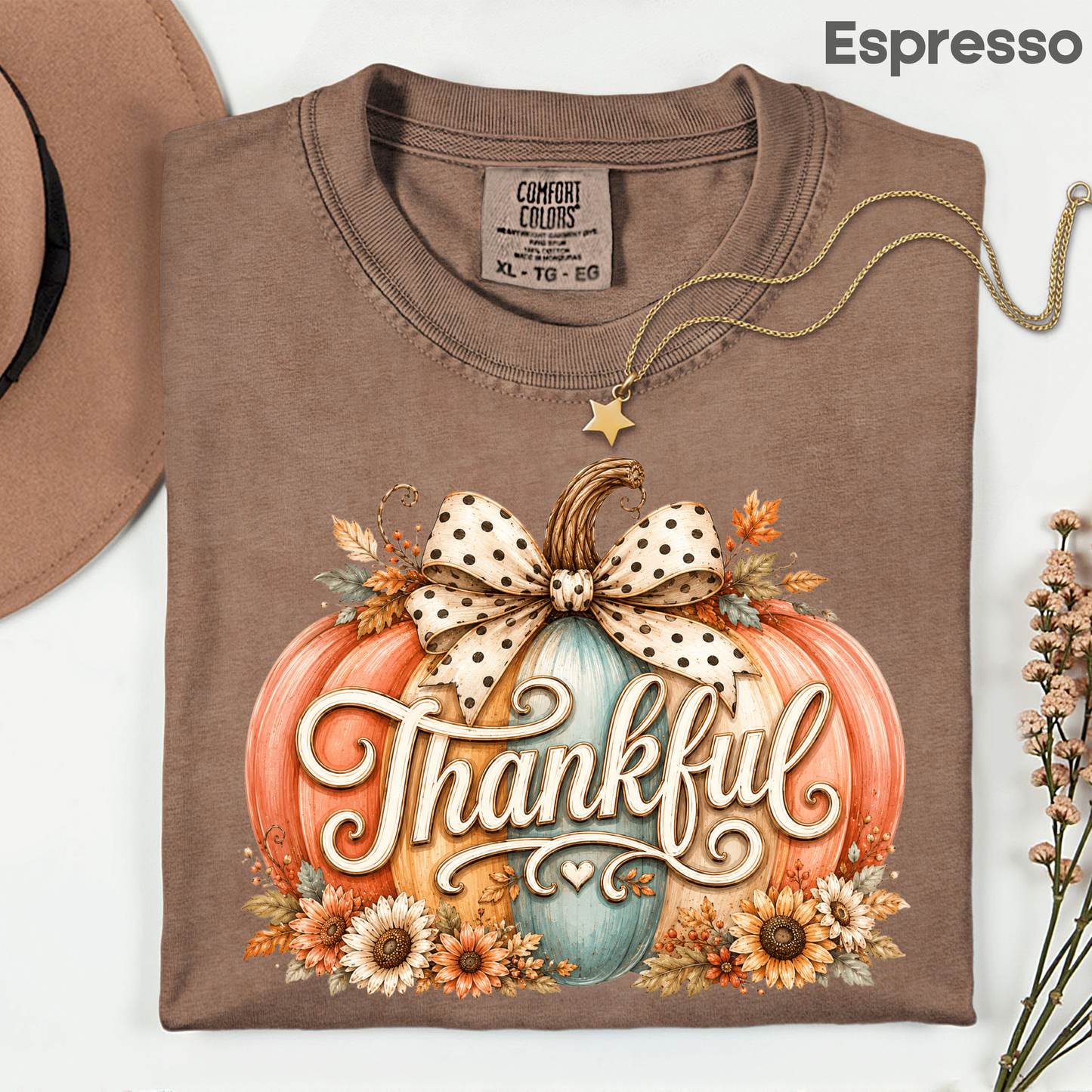 Thankful Comfort Colors T Shirts Pumpkin Cute Thanksgiving Tee Vintage Floral Bow Autumn Leaves Shirt Coquette Fall Graphic Sweatshirt