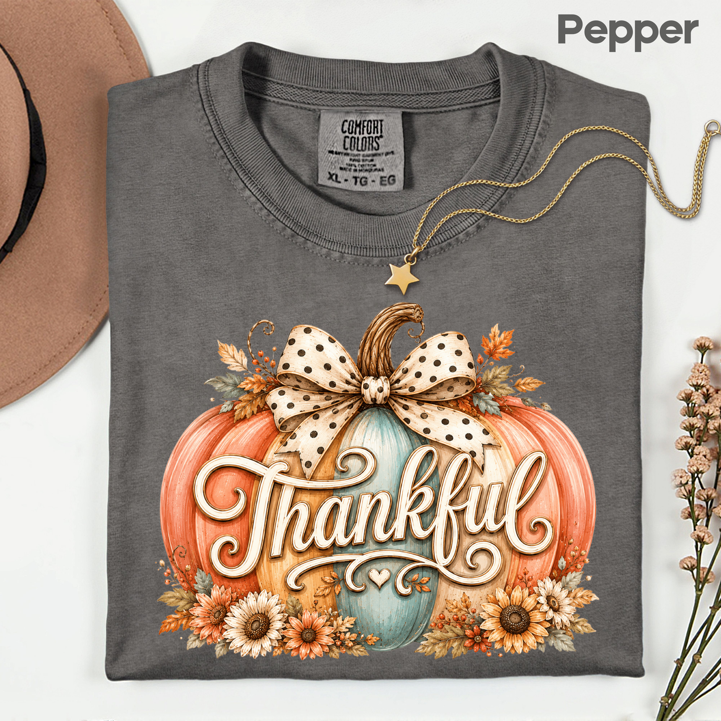 Thankful Comfort Colors T Shirts Pumpkin Cute Thanksgiving Tee Vintage Floral Bow Autumn Leaves Shirt Coquette Fall Graphic Sweatshirt