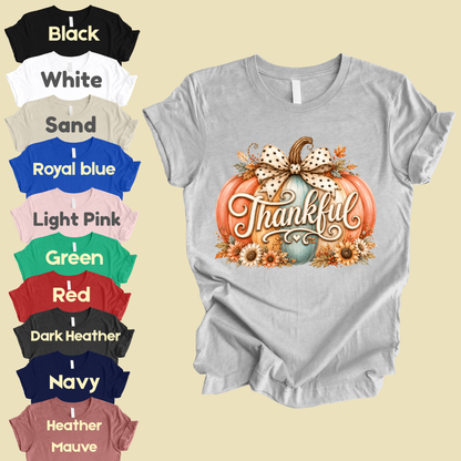Thankful Comfort Colors T Shirts Pumpkin Cute Thanksgiving Tee Vintage Floral Bow Autumn Leaves Shirt Coquette Fall Graphic Sweatshirt