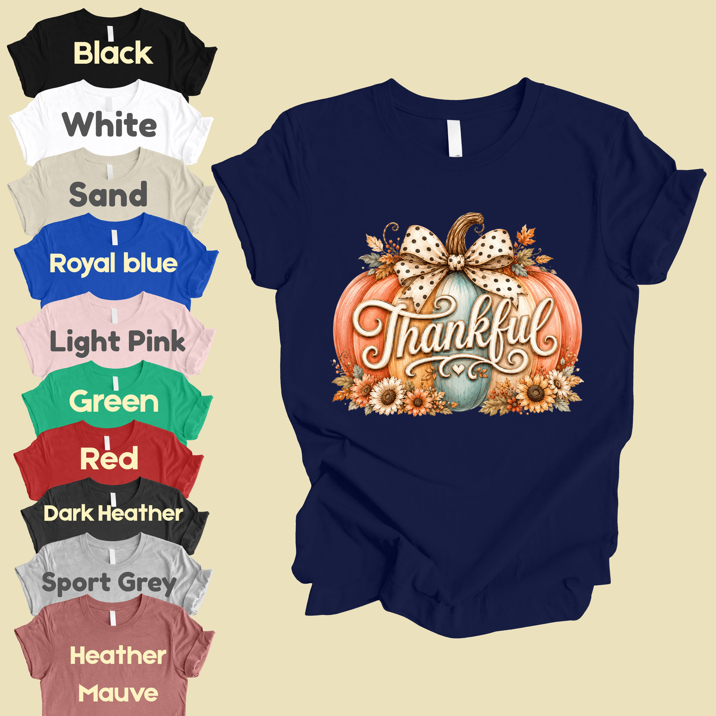 Thankful Comfort Colors T Shirts Pumpkin Cute Thanksgiving Tee Vintage Floral Bow Autumn Leaves Shirt Coquette Fall Graphic Sweatshirt