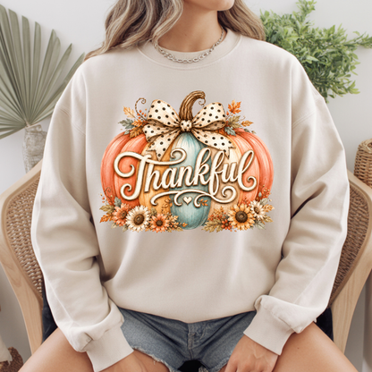Thankful Comfort Colors T Shirts Pumpkin Cute Thanksgiving Tee Vintage Floral Bow Autumn Leaves Shirt Coquette Fall Graphic Sweatshirt