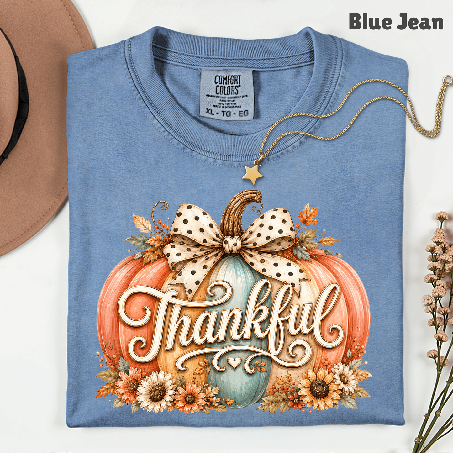 Thankful Comfort Colors T Shirts Pumpkin Cute Thanksgiving Tee Vintage Floral Bow Autumn Leaves Shirt Coquette Fall Graphic Sweatshirt