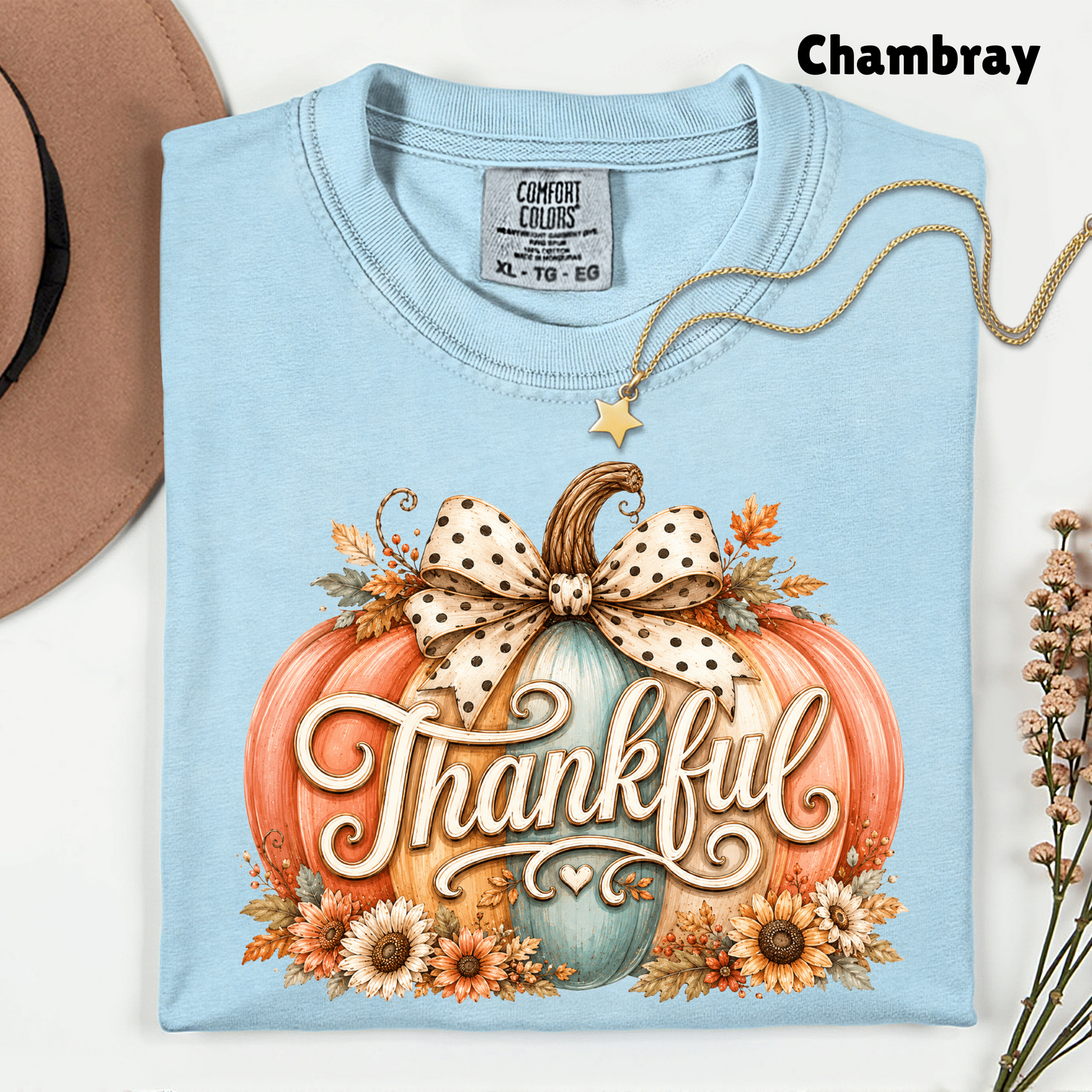 Thankful Comfort Colors T Shirts Pumpkin Cute Thanksgiving Tee Vintage Floral Bow Autumn Leaves Shirt Coquette Fall Graphic Sweatshirt