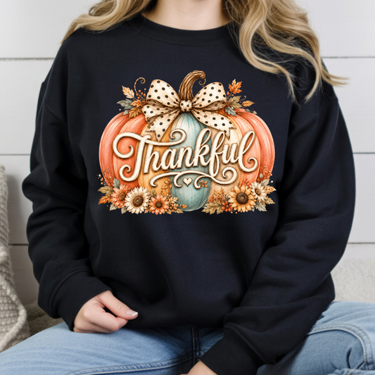 Thankful Comfort Colors T Shirts Pumpkin Cute Thanksgiving Tee Vintage Floral Bow Autumn Leaves Shirt Coquette Fall Graphic Sweatshirt