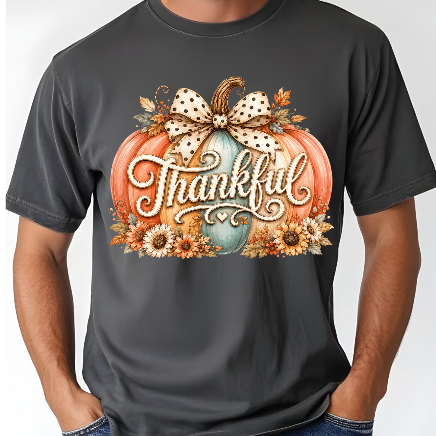 Thankful Comfort Colors T Shirts Pumpkin Cute Thanksgiving Tee Vintage Floral Bow Autumn Leaves Shirt Coquette Fall Graphic Sweatshirt
