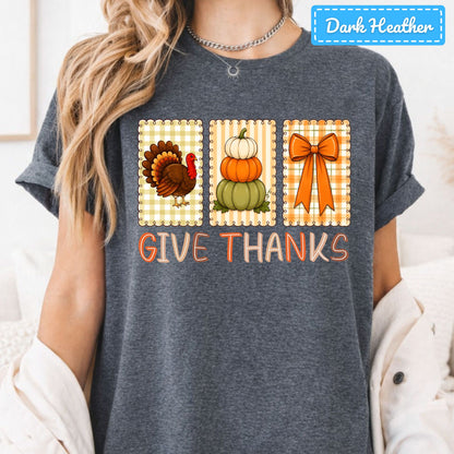 Thanksgiving Turkey Pumpkin T-Shirt, Coquette Bow Sweatshirt, Give Thanks Tee