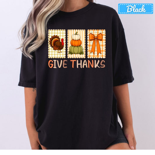 Thanksgiving Turkey Pumpkin T-Shirt, Coquette Bow Sweatshirt, Give Thanks Tee