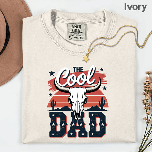 The Cool Dad Comfort Colors T Shirt Western Bull Skull Father's Day Gift Patriotic Desert Apparel USA Style Men’s Tee Cowboy Gameday Shirt