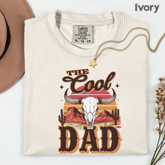 The Cool Dad Comfort Colors T Shirt Western Bull Skull Father's Day Gift Retro Desert Apparel Country Style Men’s Tee Cowboy Gameday Shirt