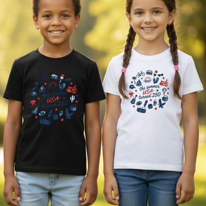 The Summer USA Turned 250 DTF Transfer Ready to Press Comfort Colors T Shirt Patriotic Summer Doodles Heat Stickers 1776 2026 Apparel
