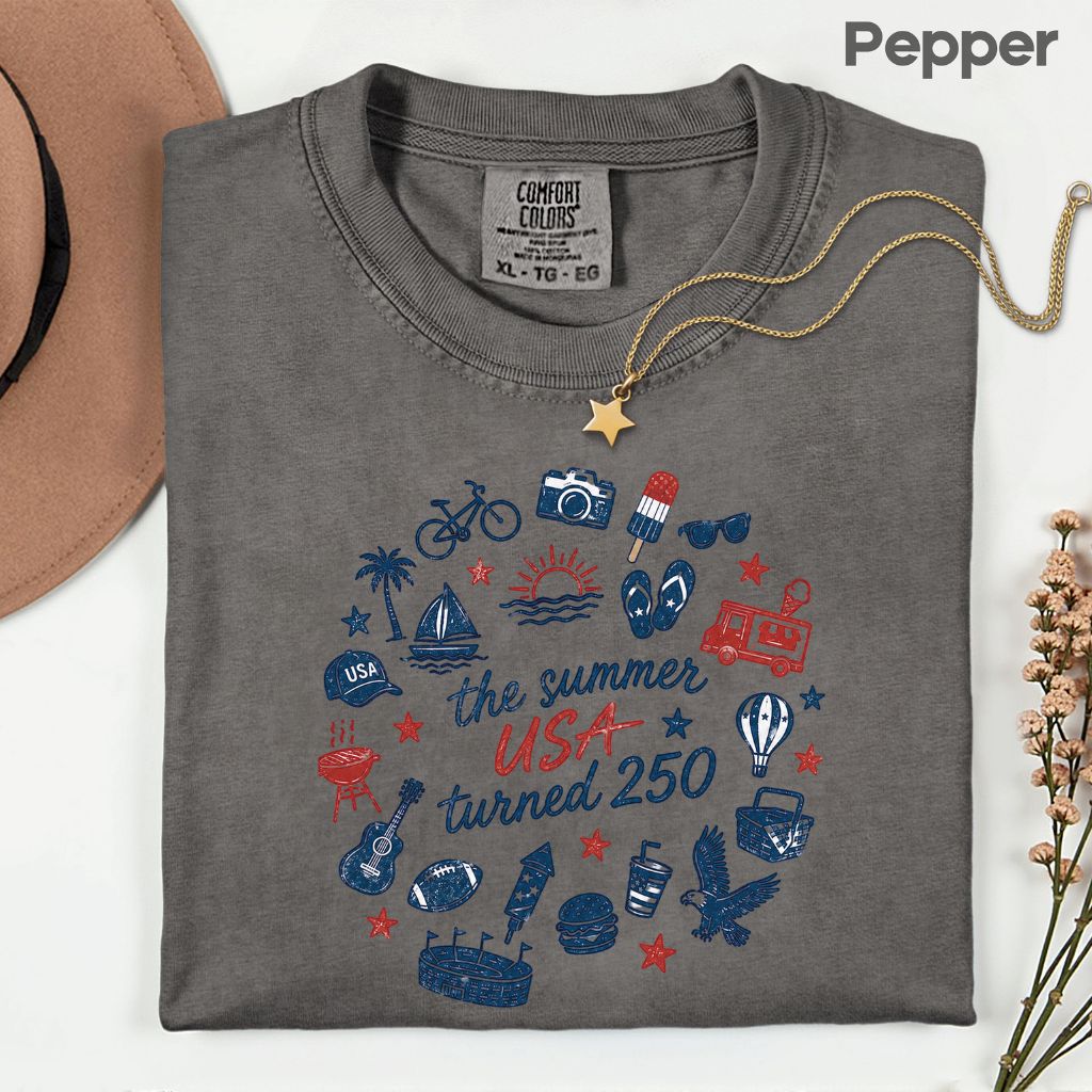 The Summer USA Turned 250 DTF Transfer Ready to Press Comfort Colors T Shirt Patriotic Summer Doodles Heat Stickers 1776 2026 Apparel