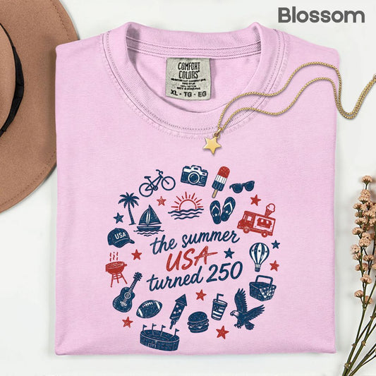 The Summer USA Turned 250 DTF Transfer Ready to Press Comfort Colors T Shirt Patriotic Summer Doodles Heat Stickers 1776 2026 Apparel