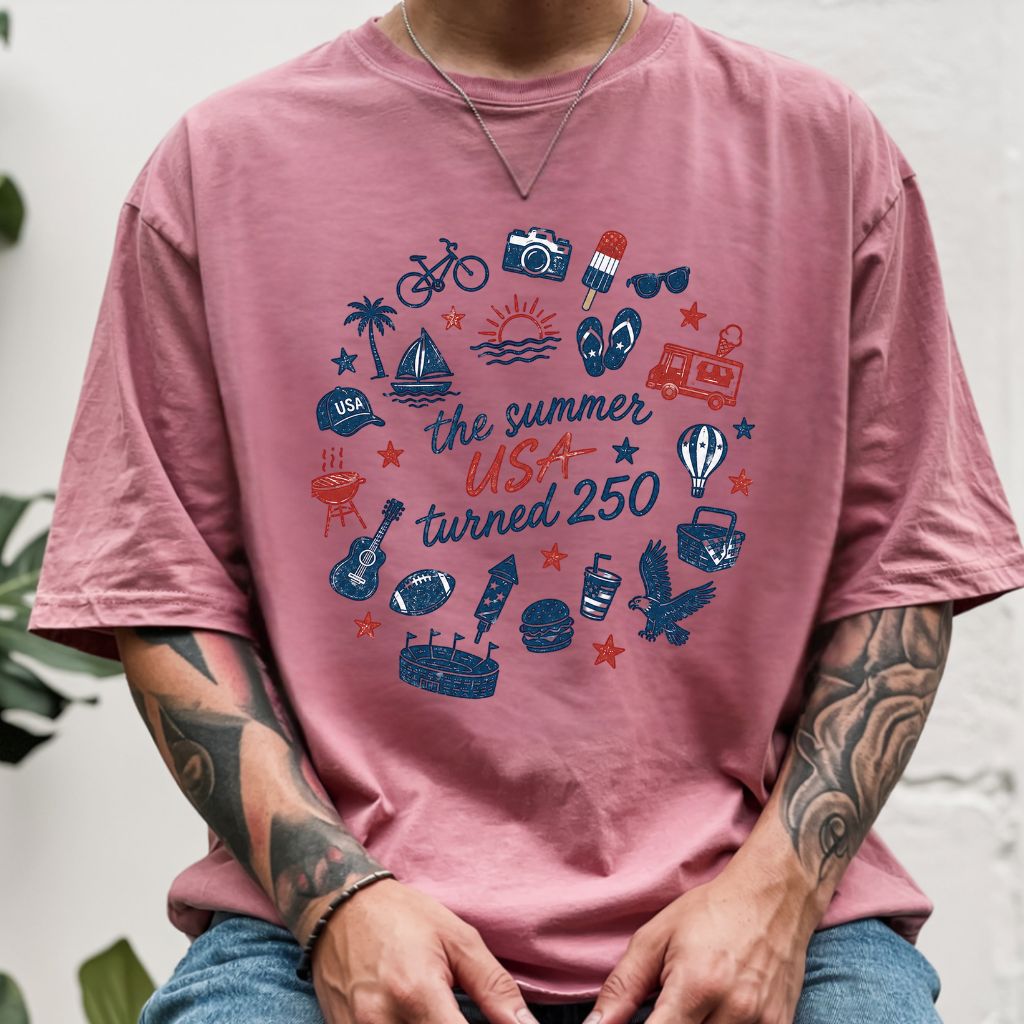 The Summer USA Turned 250 DTF Transfer Ready to Press Comfort Colors T Shirt Patriotic Summer Doodles Heat Stickers 1776 2026 Apparel