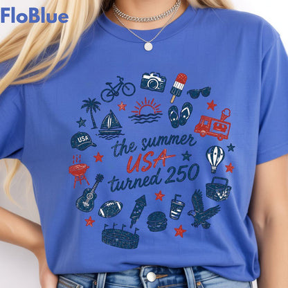 The Summer USA Turned 250 DTF Transfer Ready to Press Comfort Colors T Shirt Patriotic Summer Doodles Heat Stickers 1776 2026 Apparel