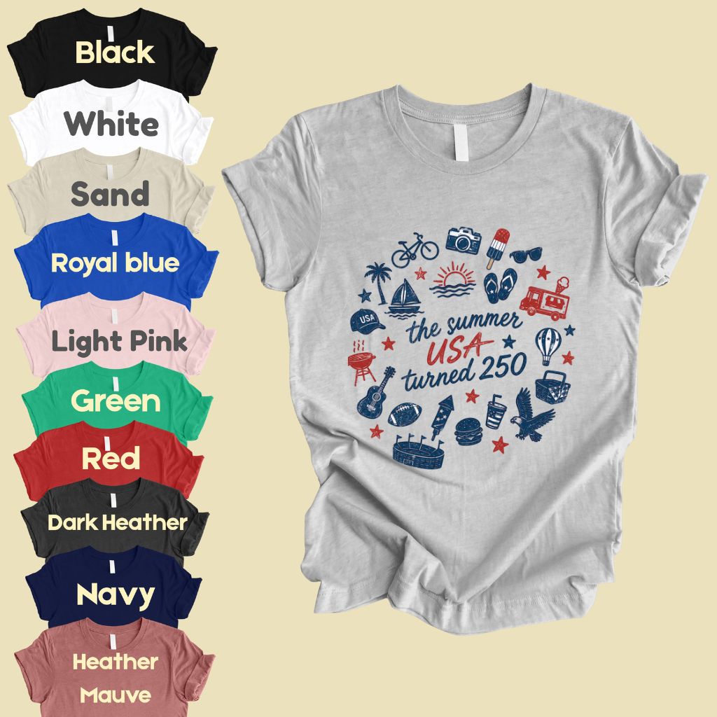 The Summer USA Turned 250 DTF Transfer Ready to Press Comfort Colors T Shirt Patriotic Summer Doodles Heat Stickers 1776 2026 Apparel