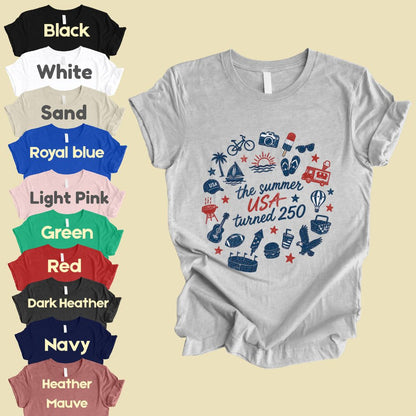 The Summer USA Turned 250 DTF Transfer Ready to Press Comfort Colors T Shirt Patriotic Summer Doodles Heat Stickers 1776 2026 Apparel