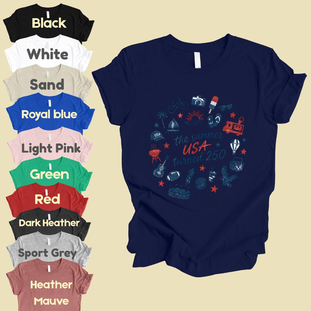 The Summer USA Turned 250 DTF Transfer Ready to Press Comfort Colors T Shirt Patriotic Summer Doodles Heat Stickers 1776 2026 Apparel