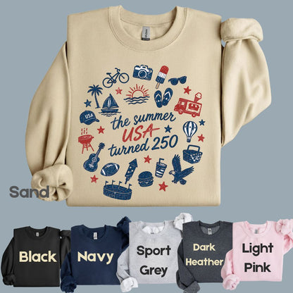 The Summer USA Turned 250 DTF Transfer Ready to Press Comfort Colors T Shirt Patriotic Summer Doodles Heat Stickers 1776 2026 Apparel