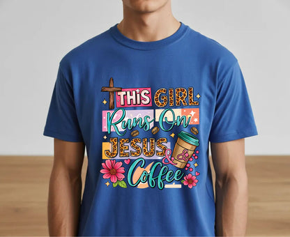 This Girl Runs On Jesus & Coffee T Shirt Christian Women Tee Leopard Print Faith Shirt Adult Youth Toddler Baby Floral Jesus Coffee Gift